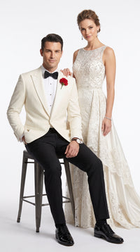 Men’s James Bond Inspired Ivory White Tuxedo Suit, Classic 007 Formal Dinner Jacket for Weddings, Prom and Costume Parties