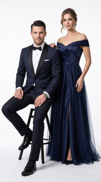 Men’s Daniel Craig James Bond Navy Blue Tuxedo Costume, 007 Inspired Black Satin Shawl Lapel Formal Wedding Suit