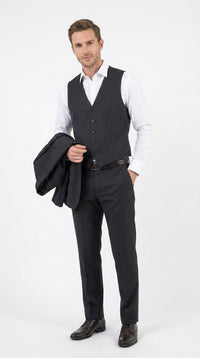Men’s Black Sharkskin 3 Piece Suit, Single Breasted Notch Lapel Formal Wedding Business Suit