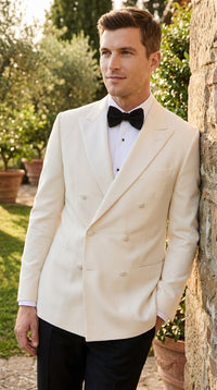 Men’s Ivory Double Breasted Tuxedo Dinner Jacket, Cream Off White Formal Wedding Blazer