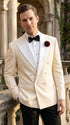 Men’s Ivory Double-Breasted Tuxedo Dinner Jacket – Cream Off-White Wedding, Prom and Black-Tie Blazer