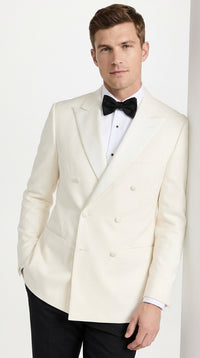 Men’s Ivory Double Breasted Tuxedo Dinner Jacket, Cream Off White Formal Wedding Blazer