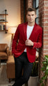 Men’s Red Velvet Big and Tall Blazer, Affordable Clearance Formal Sport Coat for Prom and Parties
