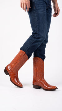 Los Altos Men’s Genuine Eel Skin Cowboy Boots LAB-6508, Round Toe Western Boots in Black, Cognac and Burgundy