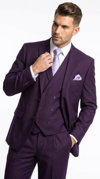 Men’s Purple 2 Button Fashion Suit with Double Breasted Vest, Formal Wedding Prom Dress Suit