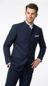Men’s Navy Blue Mandarin Collar Suit, Dark Blue Banded Collar Formal Wedding Dress Suit