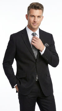 Men’s Black 100% Linen Suit, Two Button Formal Wedding Business Dress Suit