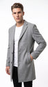 Men’s Light Grey Fitted Wool Peacoat – Modern Slim Cut Single-Breasted Coat