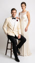 Men’s Ivory Double-Breasted Tuxedo Dinner Jacket – Cream Off-White Wedding, Prom and Black-Tie Blazer
