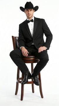 Mens 1 Button Western Cowboy Wedding Tuxedo Black