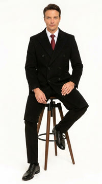 Men’s Black Full Length Double Breasted Wool Overcoat, Formal Winter Topcoat