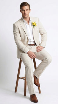 Men’s Natural Sand Linen Suit, Light Tan Summer Beach Wedding Suit
