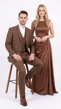 Men’s Brown Sharkskin 3-Piece Suit – Regular Fit Single-Breasted Wedding, Business and Formal Suit
