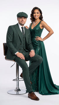 Thomas Shelby Peaky Blinders Green Pinstripe 3-Piece Wool Suit – Vintage 1920s Gangster Wedding Suit for Men