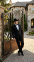 Mens 1 Button Western Cowboy Wedding Tuxedo Black