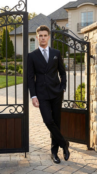 Men’s Black Classic Wool Double Breasted Suit, Formal Wedding Business Dress Suit