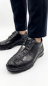 Los Altos Men’s Black Ostrich Leg Lace-Up Sneakers – Exotic Leather Casual Shoes