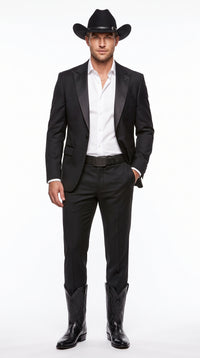"EJ Samuel Men's Two-Button Velvet Suit in Black"