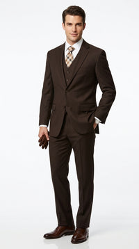 Men’s Brown Tone on Tone Pinstripe Suit, Classic Fit Formal Wedding Business Suit