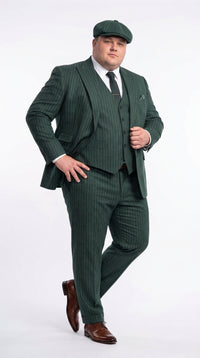 Thomas Shelby Peaky Blinders Green Pinstripe 3-Piece Wool Suit – Vintage 1920s Gangster Wedding Suit for Men