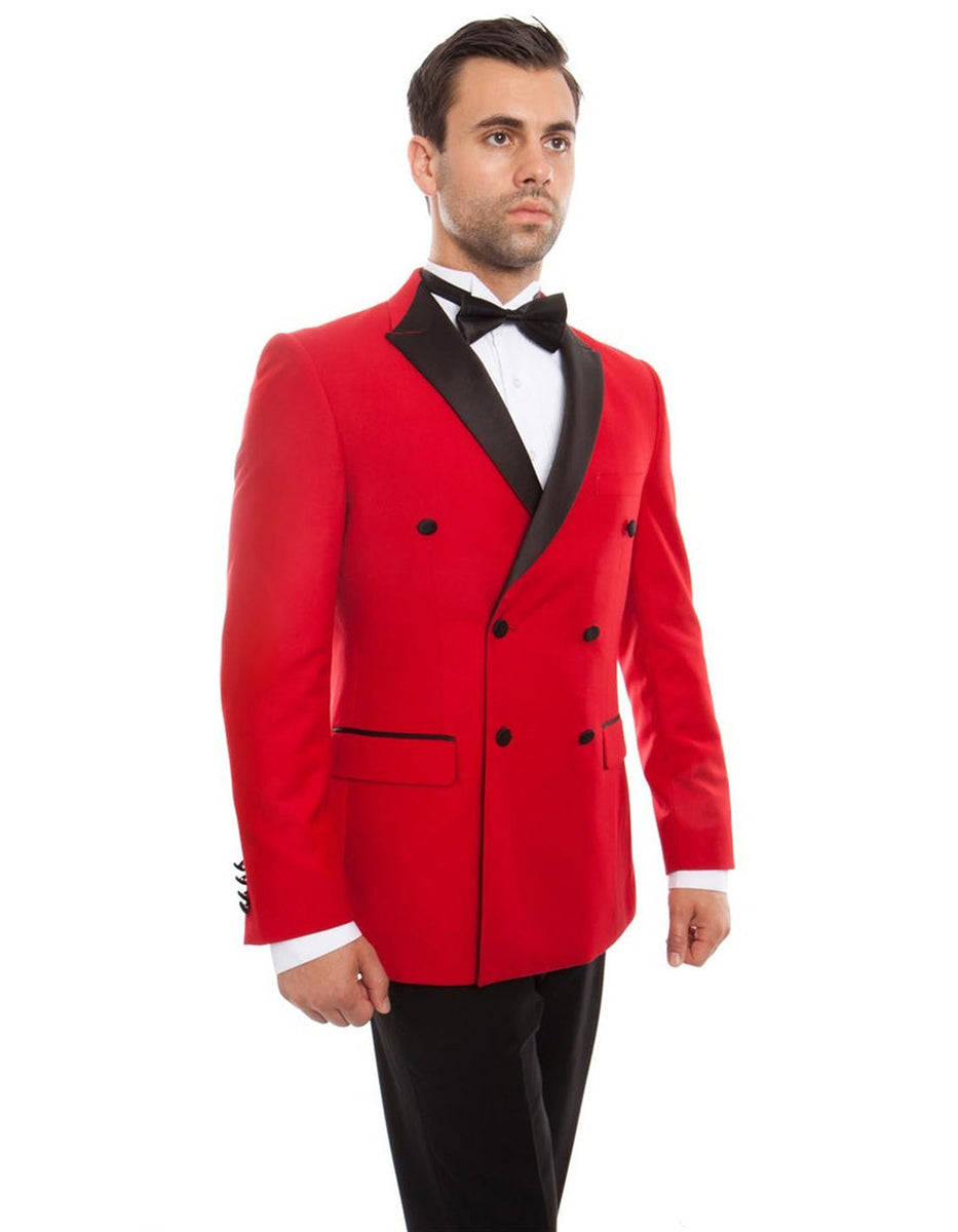 Mens Slim Fit Double Breasted Wool Tuxedo in Red – OvercoatUSA