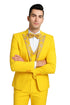 Radiant Golden Bloom Mens 3-Piece Suits with Floral Peak Lapel