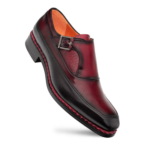 Artesano Two-toned Monk Strap Black/Burgundy By Mezlan Made In Spain Brand