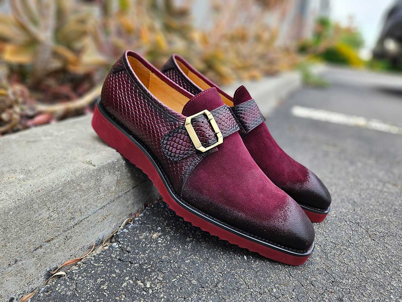 burgundy monk strap dress shoes Toecap Double Monks Dark Burgundy | Handcrafted main image 0