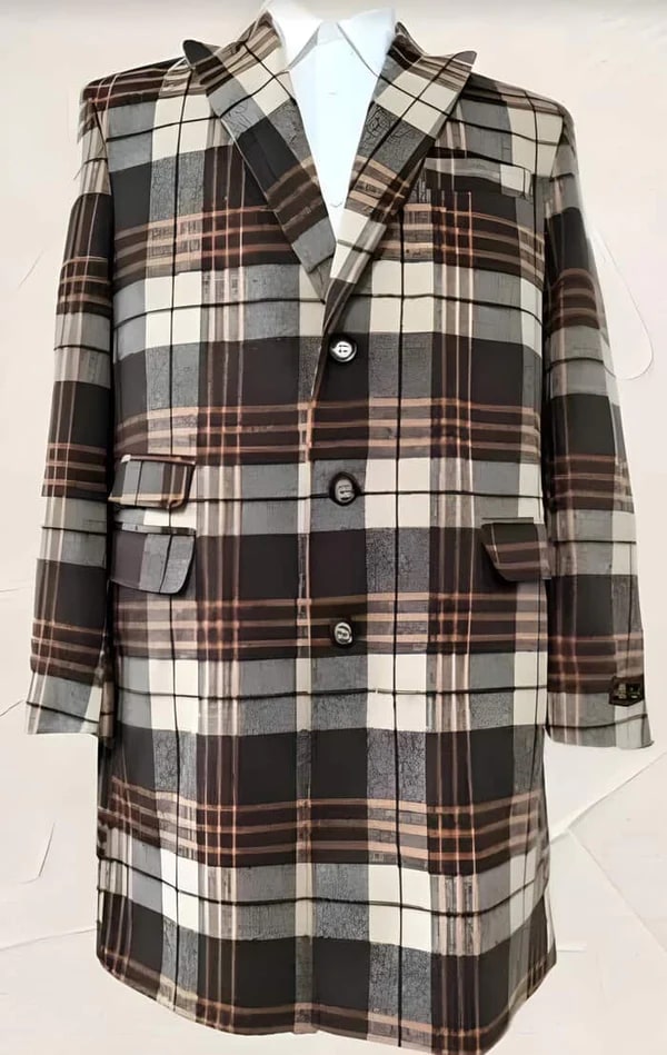 Mens Plaid Overcoat - Wool Peacoat - Multicolor Plaid Topcoats