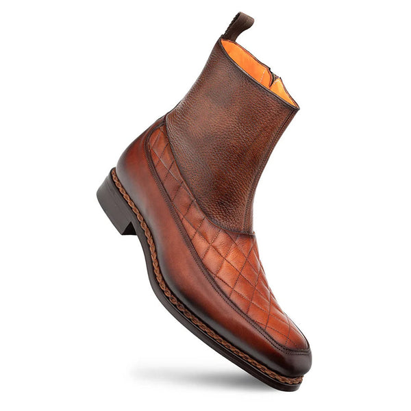 Musico Dark Cognac/Chocolate Calfskin with Contrast-Braided Sole Dress Zip Boots By Mezlan Made In Spain Brand