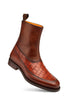 Musico Dark Cognac/Chocolate Calfskin with Contrast-Braided Sole Dress Zip Boots By Mezlan Made In Spain Brand