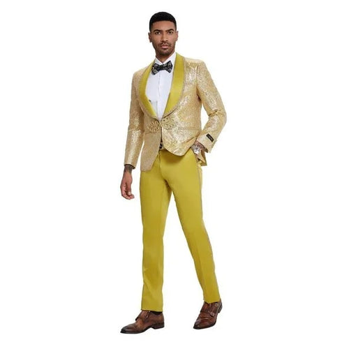 2025 Prom Special Mustard Paisley 2pc Mens Suit by Tazzio