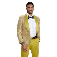 2026 Prom Special Mustard Paisley 2pc Mens Suit by Tazzio