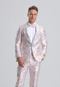 Men's Fancy Pink Floral Paisley Prom Tuxedo with Silver Trim