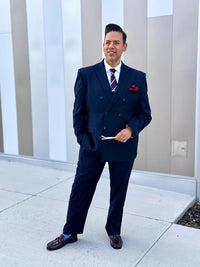 Mens Classic Double Breasted Poplin Navy Blue Suit