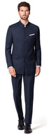 Men’s Navy Blue Mandarin Collar Suit, Dark Blue Banded Collar Formal Wedding Dress Suit
