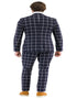 Mens Plaid Suits - Windowpane Pattern With Vest -Business Suit Navy