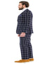 Mens Plaid Suits - Windowpane Pattern With Vest -Business Suit Navy