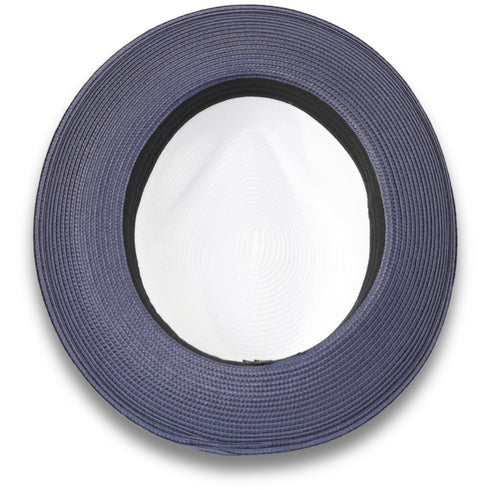 Tapa Crushable Straw Hat Fedora in Two Tone Navy-White