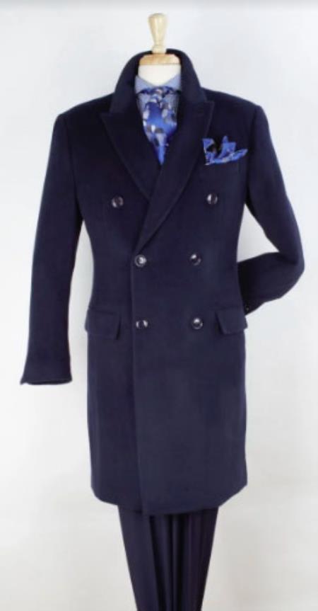 Navy Blue Overcoat - Blue Winter Topcoat - Fabric Double Breasted