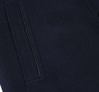 Navy Slim Fit Wool Blend Short Coat with Detachable Full Zipper