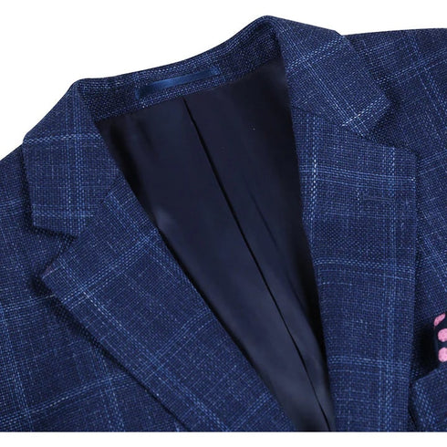 Mens Two Button Classic Fit Wool Sport Coat Navy Plaid Blazer