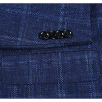 Mens Two Button Classic Fit Wool Sport Coat Navy Plaid Blazer