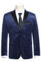 Mens Two Button Peak Lapel Velvet Navy Blue Dual Side Vents Prom Tuxedo Blazer