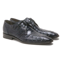 Los Altos Men's Navy Blue Genuine Caiman Crocodile Belly Oxford Shoes