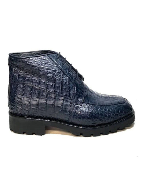 Los Altos Navy Blue All-Over Crocodile Lace Up Ankle Boots