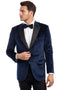 Men's Two Button peak lapel Velvet Wedding & prom tuxedo Navy Blue Jacket