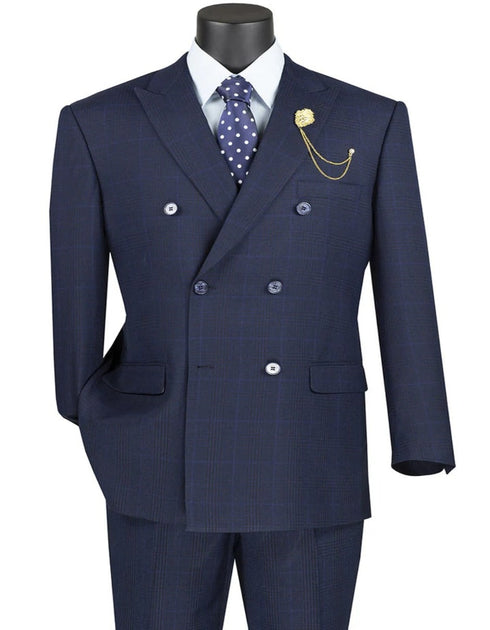 Pleated Suit - Mens Suits With Pleated Pant -  Regular Fit Suit - Navy Blue Suit