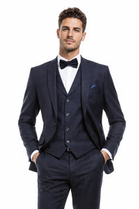  Navy Blue Vintage Tweed Wedding Suit 