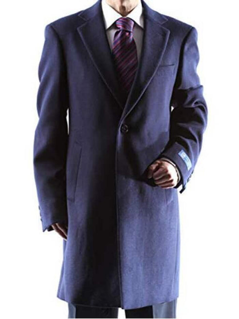 Men's Caravelli Two Button 3/4 Length Navy Long men's Car Coat Dress Topcoat - Winter coat